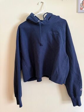 Champion Navy Hooded Cropped Sweatshirt Size XL
